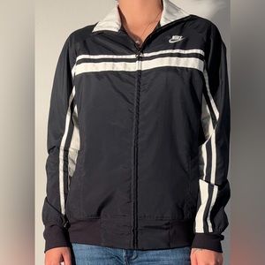 Vintage Nike Full Zip Up Jacket Black White Active Lightweight Womens Medium